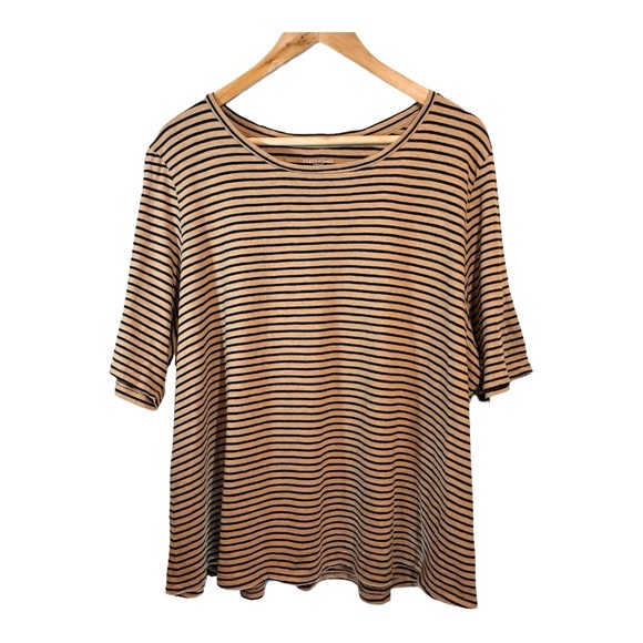 Eileen Fisher Burnt Caramel and Black Stripe Tee - Picture 1 of 6